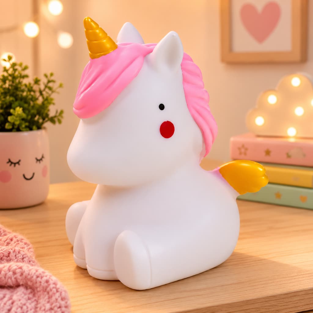 Luminária Abajur Unicórnio Led a Pilha Luz Noturna Quarto Infantil