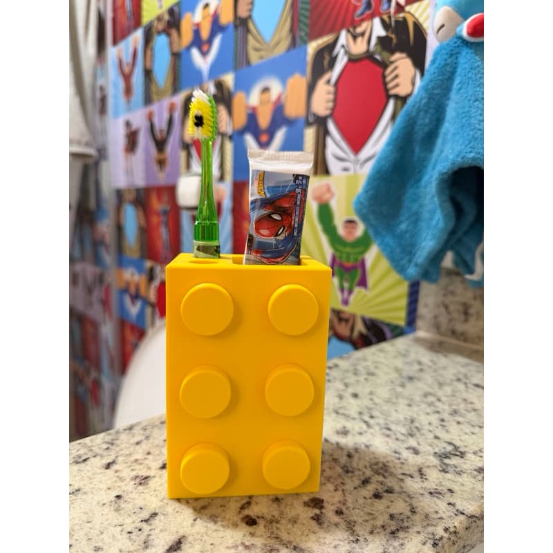 Porta Escova de Dente Infantil Estilo Lego 3D 🧱 Organizador Criativo Banheiro | Porta Pasta + Escova