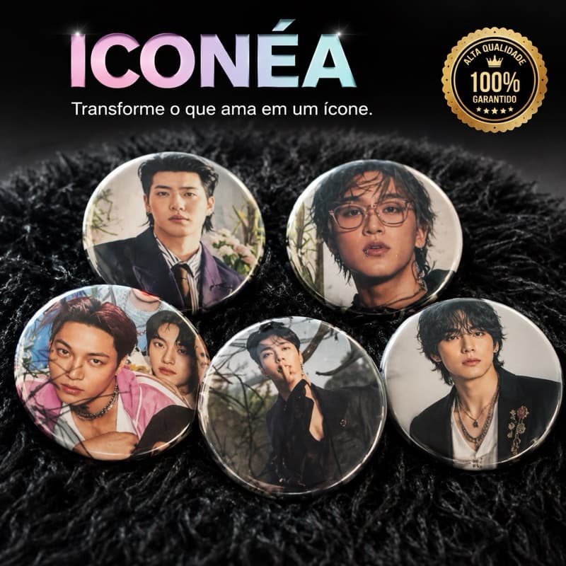 Kit 5 Bottons Personalizados 32mm | Pins Personalizados para Mochila, Bolsa e Fãs de K-Pop, Anime e Presentes