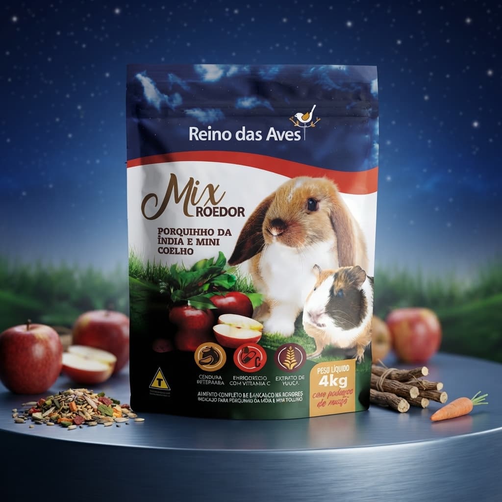 Ração Mix Roedores Porquinho da Índia e Coelho 4Kg Reino das Aves