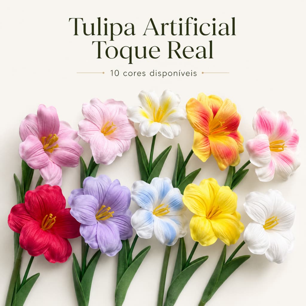 Kit 10 Tulipas Artificiais Realistas, Flores Decorativas para Vaso, Mesa, Casa, Casamento e Arranjos Florais