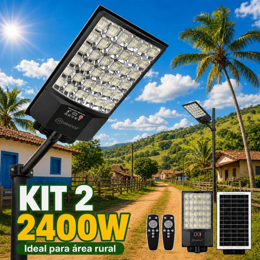 Kit 2 Luminária Solar Externa Holofote Solar Com Controle 2400W/2200W/2000W/1800W/1600W