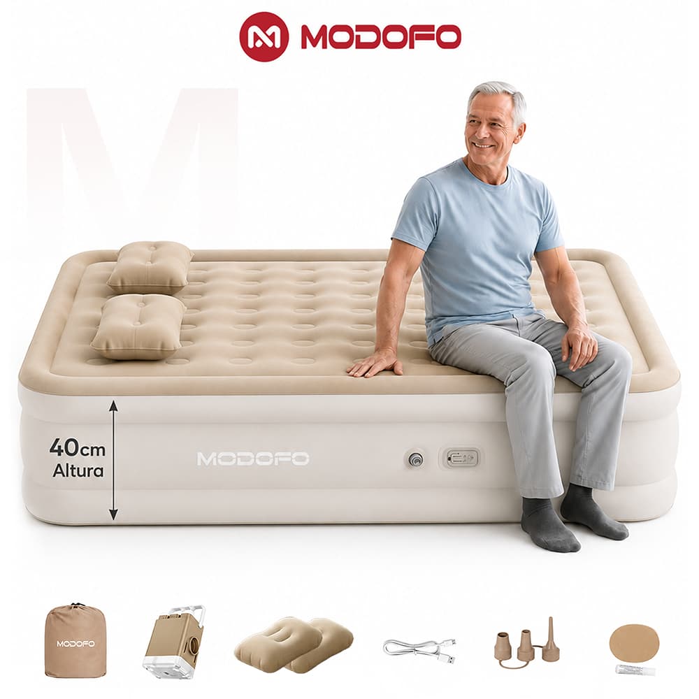 MODOFO Colchão Inflável Casal 200*150*40cm com Bomba Elétrica Recarregável Mais Fácil de Sentar e Levantar