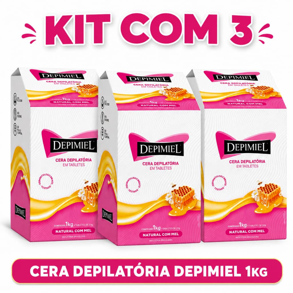 Kit 3 Ceras Depilatórias Depimiel 1kg Natural com Mel em Tabletes