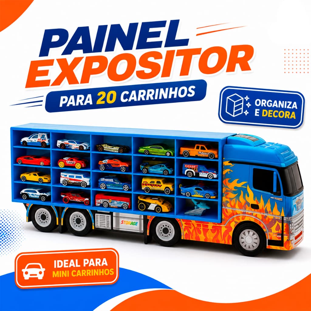 Painel Expositor Organizador para 20 Carrinhos Miniatura Hot Wheels Caminhão de Parede