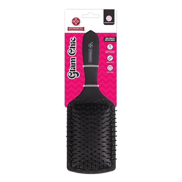 Escova de Cabelo Raquete Grande Glam Chic Preta MUNDIAL 24,7CM
