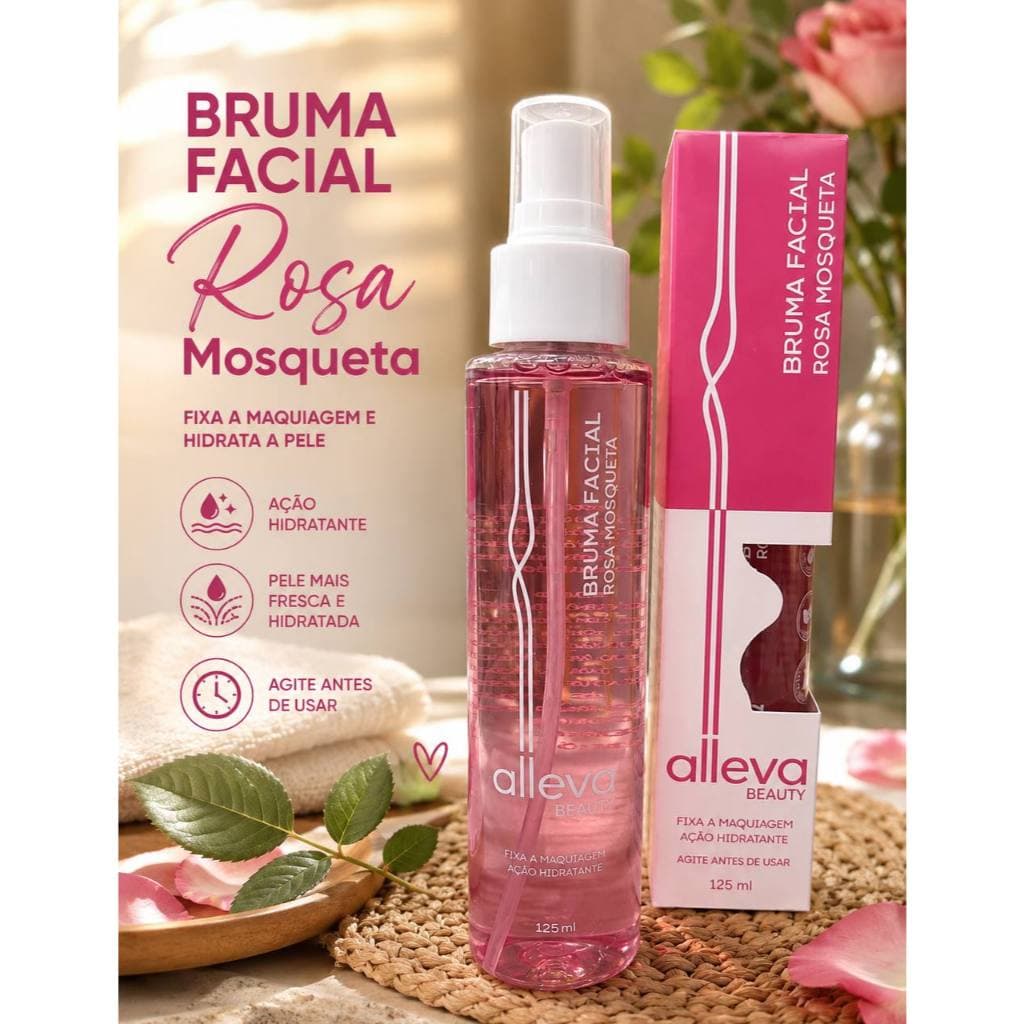 Bruma Facial Fixadora Rosa Mosqueta Alleva Beauty 125ml Hidratante Pre Pos Make Sela Maquiagem