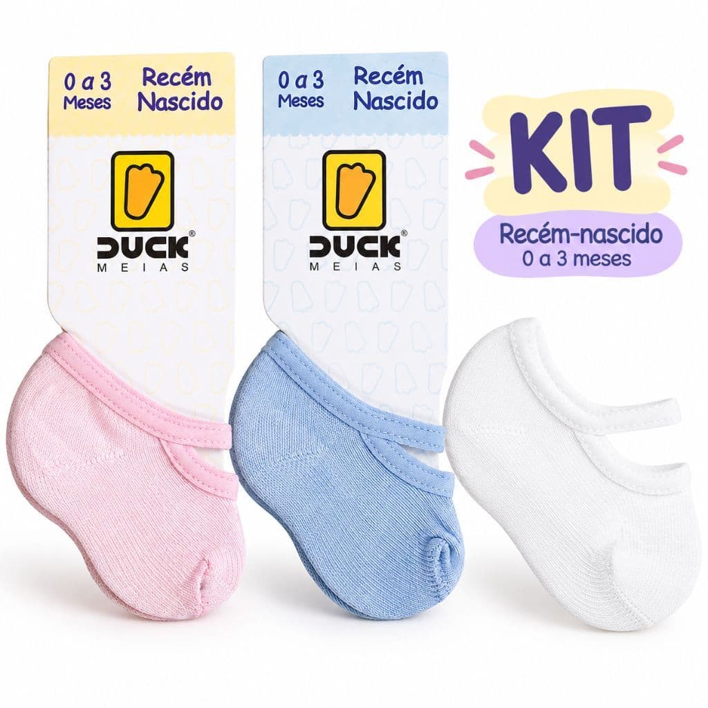 Kit Sapatilha meia Bebê Recém Nascido Algodão RN Menino Menina estampas Maternidade Duck