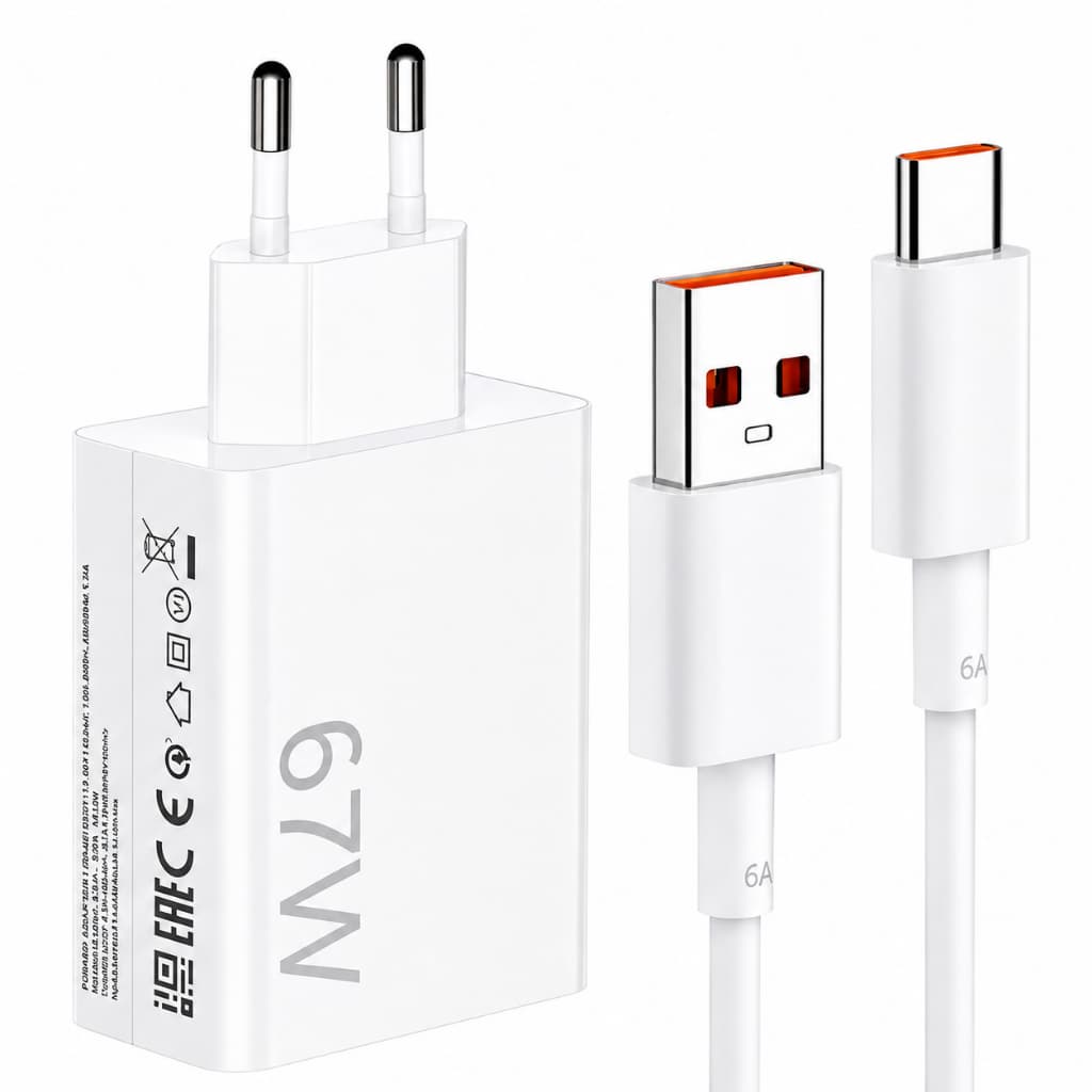 Carregador rápido de 120W 67W com 6A USB C cabo 1M para Mi Turbo Charge Turbo Power Cabo USB + Cabo Tipo C