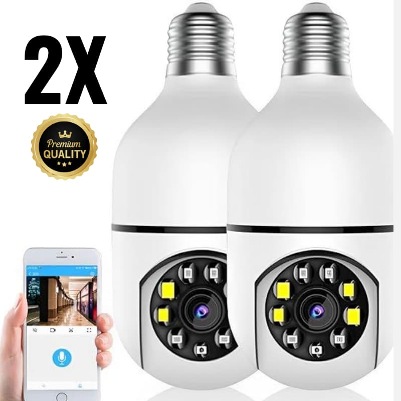 2 Unidades Câmera Lâmpada Segurança Wi-Fi 360° FullHD Visão Noturna Colorida Bivolt