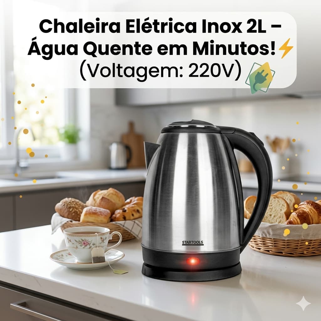 Chaleira Eletrica Inox 2 Litros Inox 220v Rapida Para Cha Cafe Chimarrao Potente Jarra Eletrica Cozinha StarTools