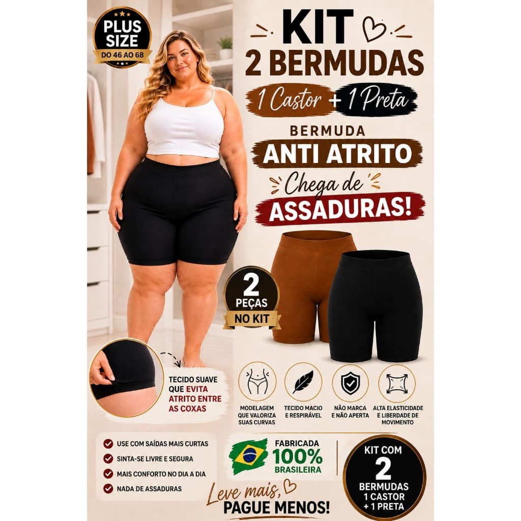 Bermuda Anti Atrito SUPER BIG PLUS SIZE,usar debaixo de vestido não ASSADURA,Anaguá lycra do Tam 46 ao 68
