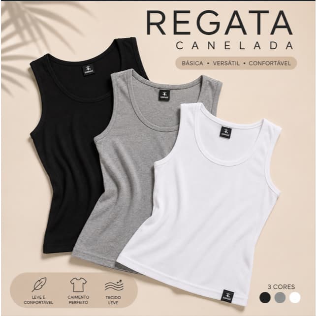 Regata Feminina blusa verão Canelada  Confortável Casual estilosa Virginia