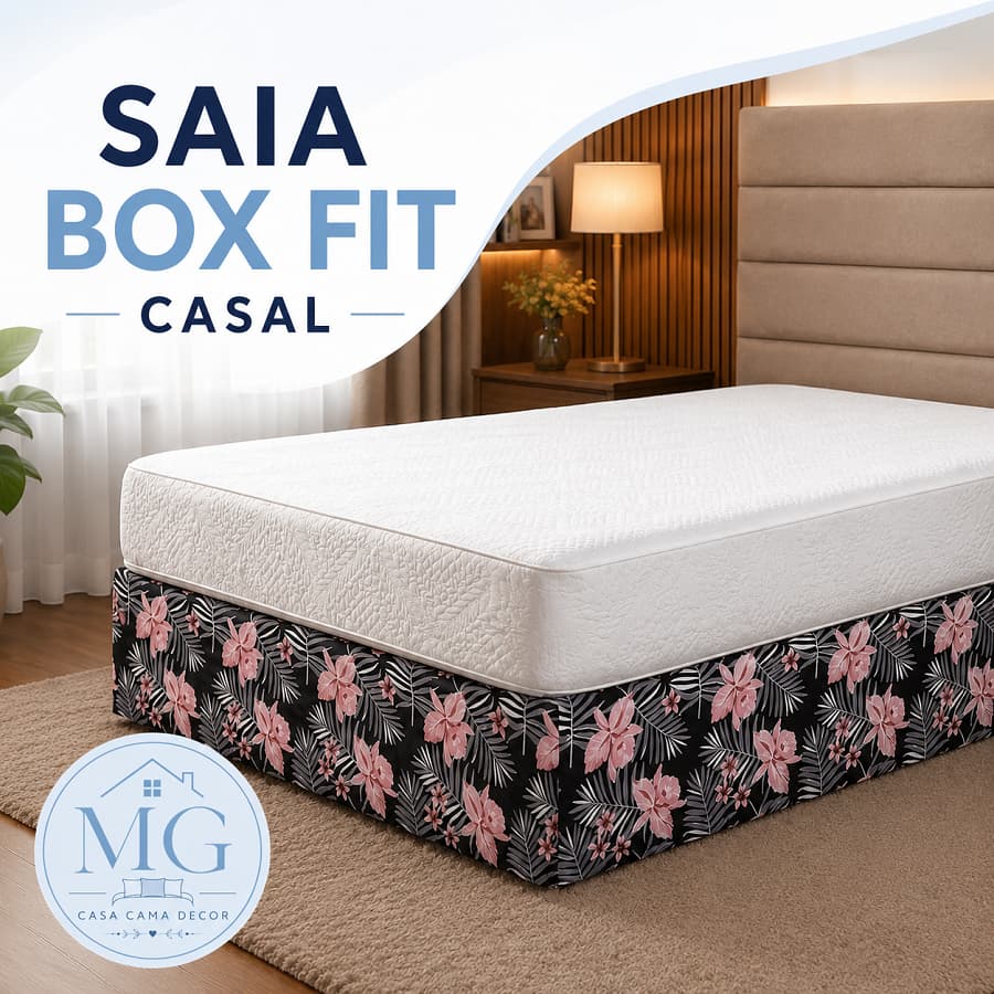 Saia para Cama Box Casal Fit Ajustável Protetora Decorativa Cobre Base Box Fácil de Colocar Lavável