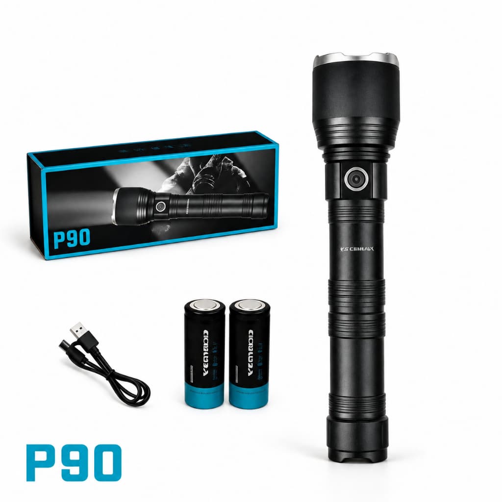 Lanterna Tática LED P90 Recarregável 2 Baterias 26650 USB-C Zoom Longo Alcance ECOODA EC6249