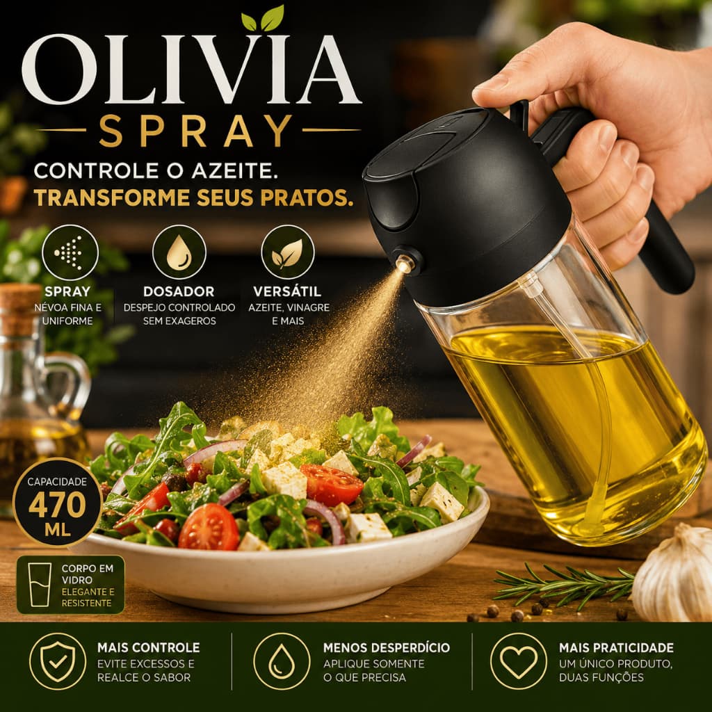 Borrifador de Azeite 470ml Olivia Spray 2 em 1 Vidro Dosador Pulverizador para Azeite Vinagre Cozinha