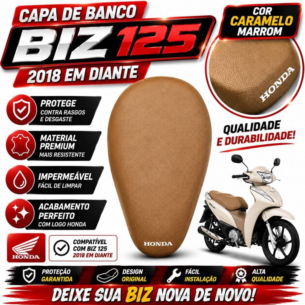 Capa Banco Moto Honda Biz 125 2018 ate 2024 Biz 110i 2018 ate 2024 Lisa Marrom