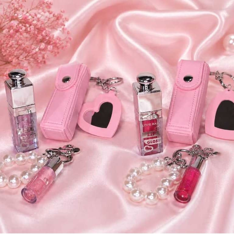 Gloss com Porta Gloss Bolsinha Espelho Chaveiro e Mini Gloss Lové Rain