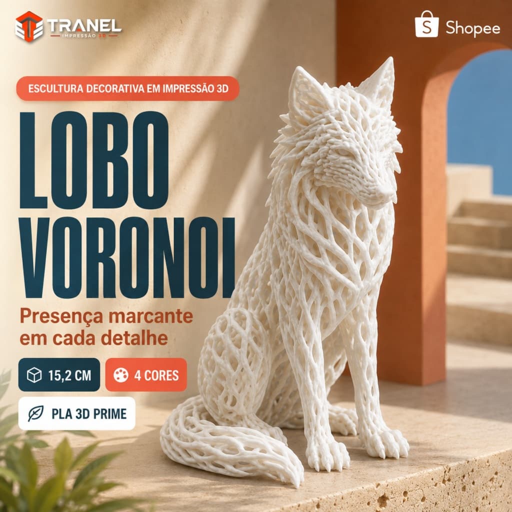 Lobo Voronoi 15,2 cm Escultura Decorativa em Impressão 3D PLA para Mesa Estante Escritório Decoração Geek