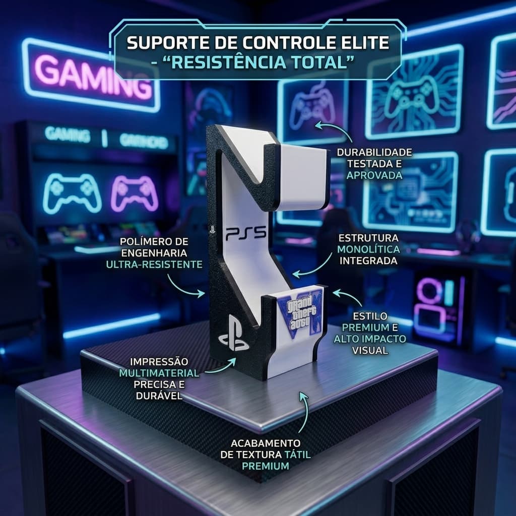 Suporte Duplo Controle PS5 GTA 6 VI Playstation 5 Organizador Mesa Gamer Suporte De Controle Exclusivo Presente Gamer