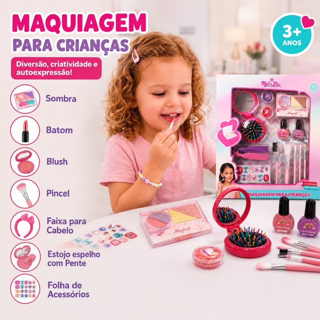 Maleta Maquiagem Infantil E Cabelo Para Crianca Estimula Criatividade Dia Das Criancas
