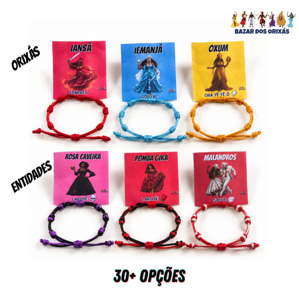Pulseira 7 Nós Orixás Colorida Ajustável Proteção Kaballah | Umbanda e Candomblé | Diversas Cores e Orixás Cabala