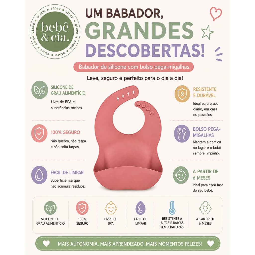 Babador de Silicone INFANTIL –Rosa Fúcsia