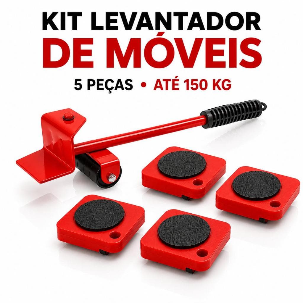 Kit Levantador de Móveis com Rodinhas 5 Peças até 150kg para Mover Móveis Pesados