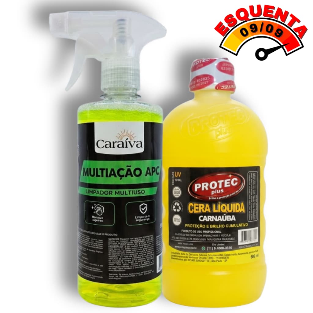 Limpador Multiuso (Estofados, Plásticos, Derrete Gordura) + Cera de Carnaúba - Kit Renovação Automotiva