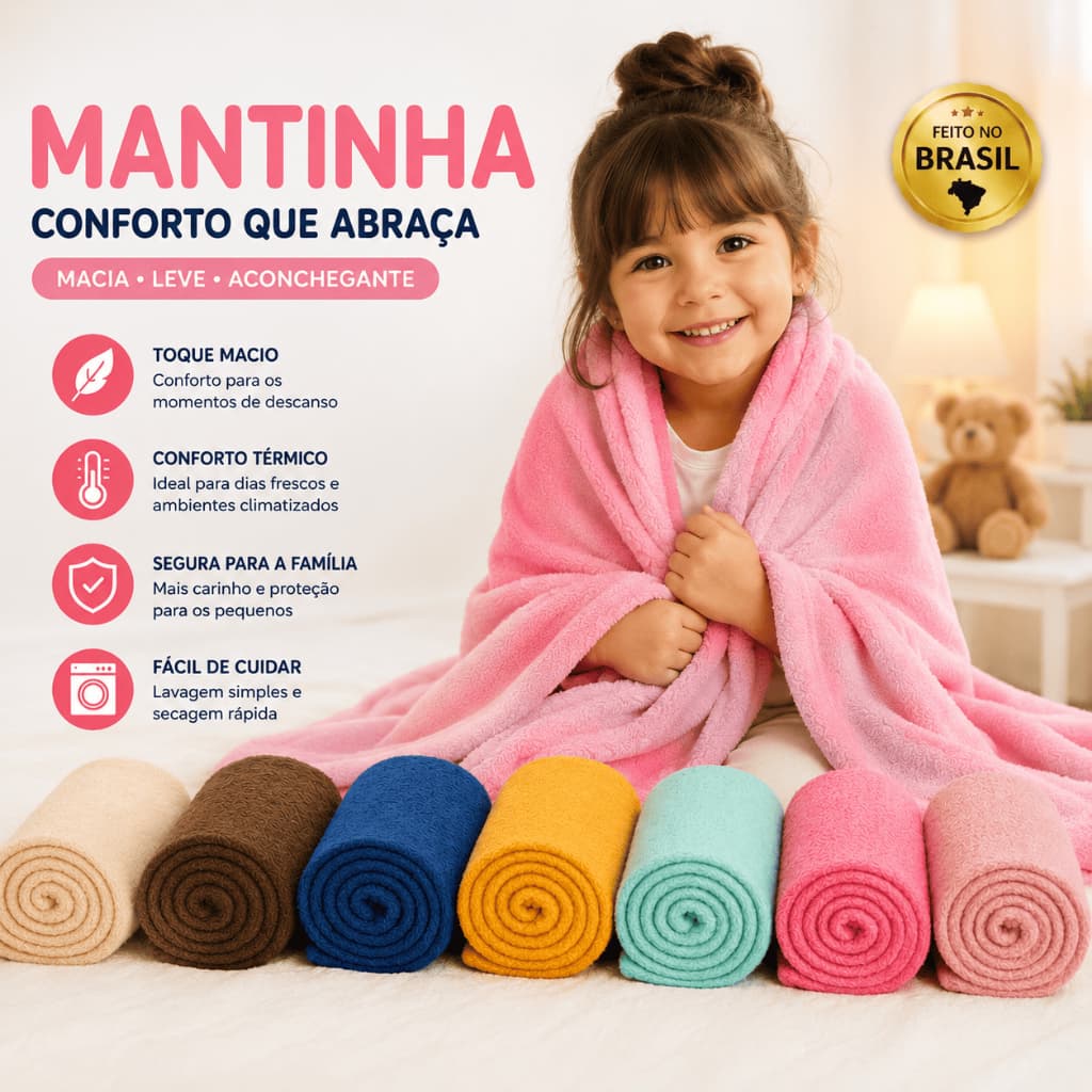 Manta Bebê Infantil Microfibra Mantinha Menino Menina Unissex 90x100 Berço Lisa Macia Fofinha