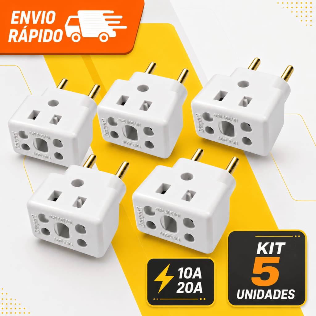 Adaptador tomada Benjamim 10A/20A  Bob Universal Bivolt ReforçadoPino Maciço Resistente Air Fryer Secador Microondas