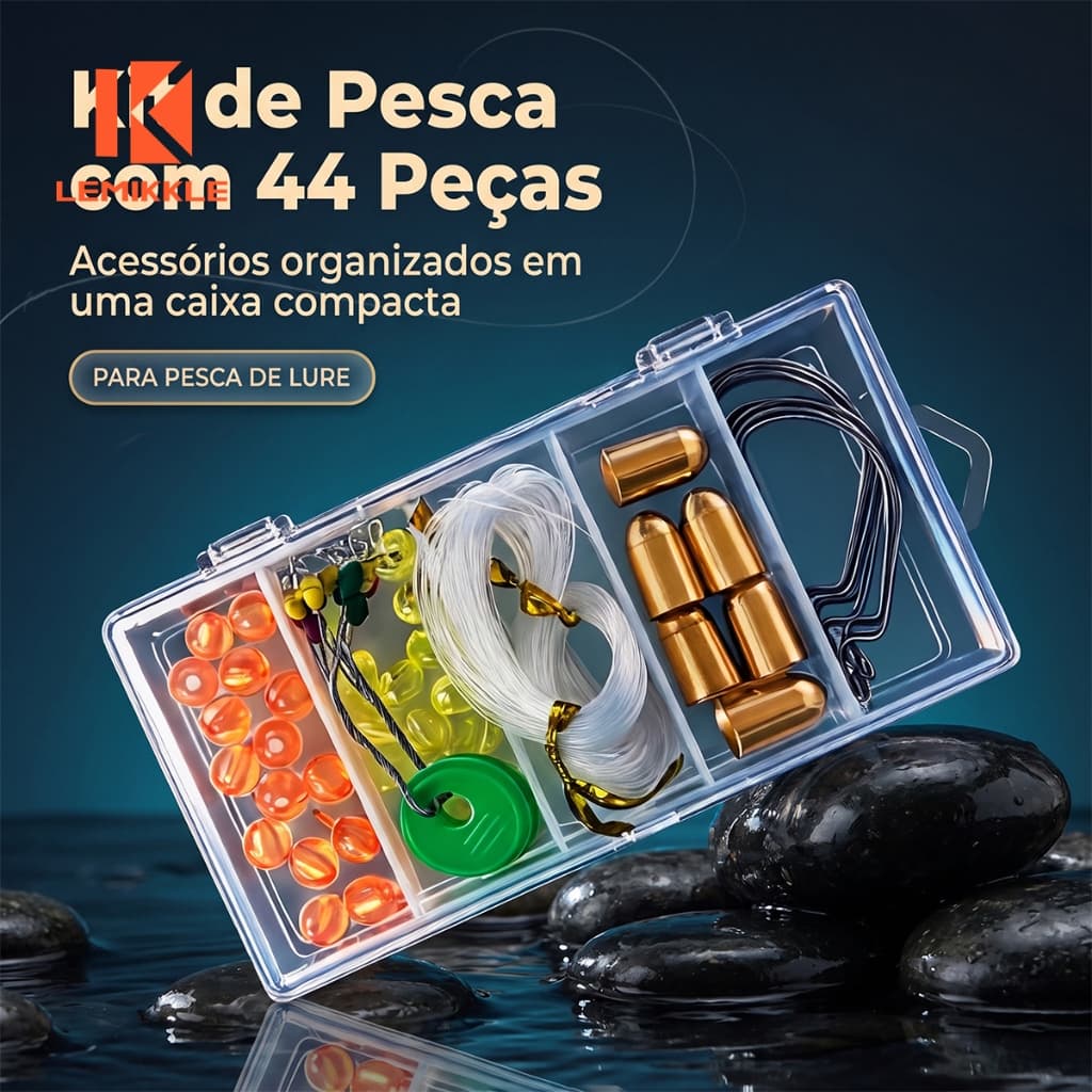 LEMIKKLE - Conjunto 44 Peças Kit Texas de Pesca com Estojo Plástico