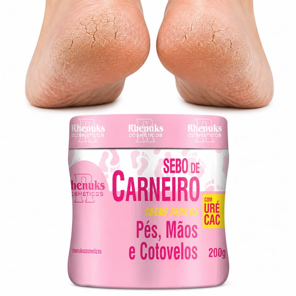 Sebo de Carneiro - Creme Hidratante para Rachaduras nos Pés e Calcanhar Ressecado Rhenuks 200g