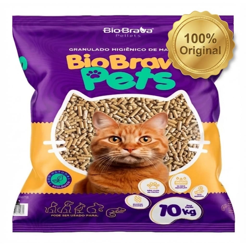 Granulado Higiênico de Madeira Biobrava 10kg Para Gatos e Roedores 100% Natural Atóxico Ecológico