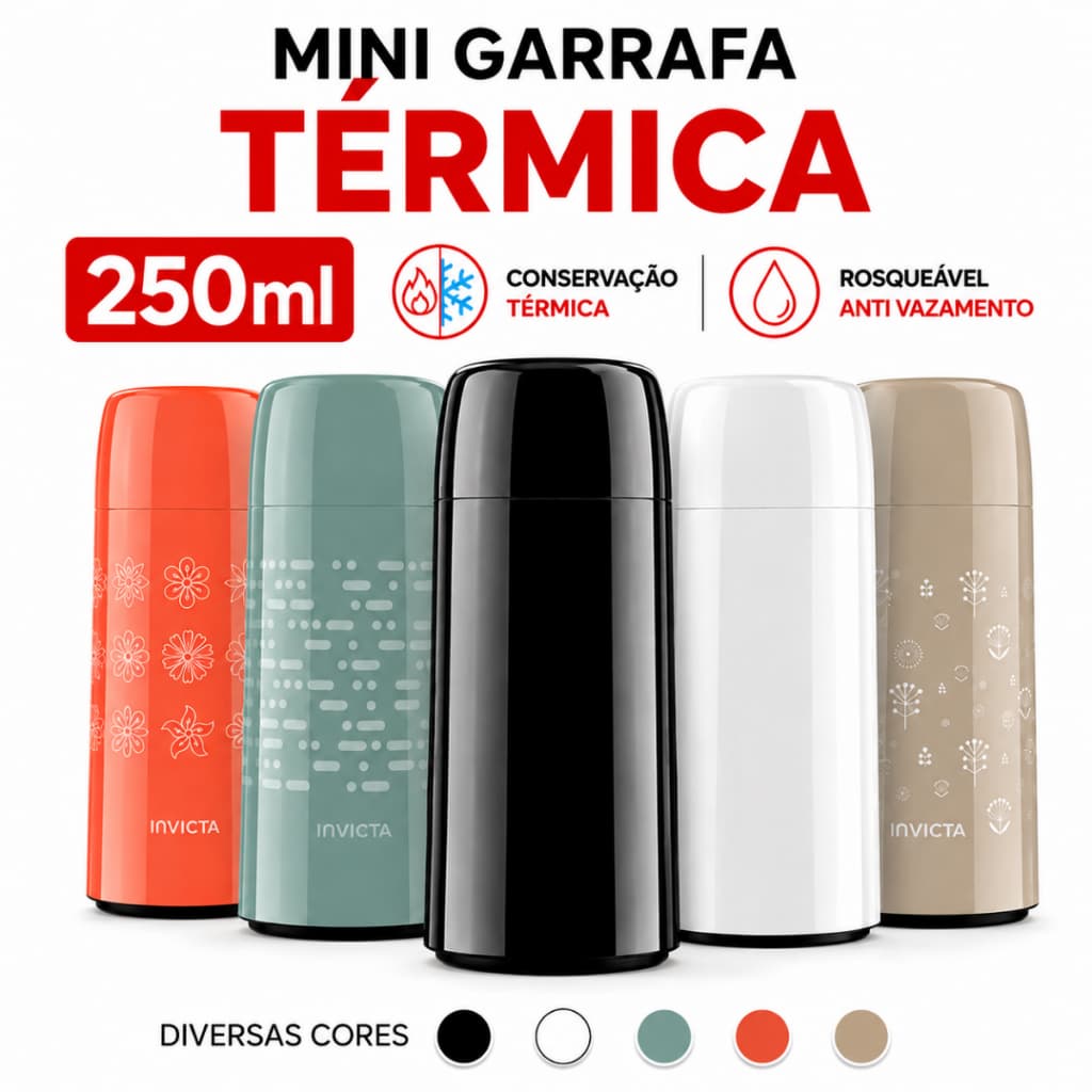Garrafa Térmica Mini Invicta Firenze Café Chá Água Portátil Tampa Rosqueável Diversas Cores