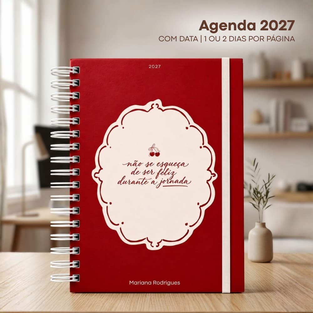 Agenda 2027 Personalizada com Nome | Agenda com Data Capa Dura A5 Planner Datado 2027 Coquette Cereja Feminino Laços
