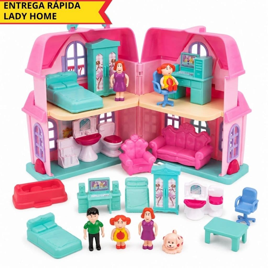 🏠 Casa de Boneca Infantil Maleta Luz E Som Móveis 13 Peças