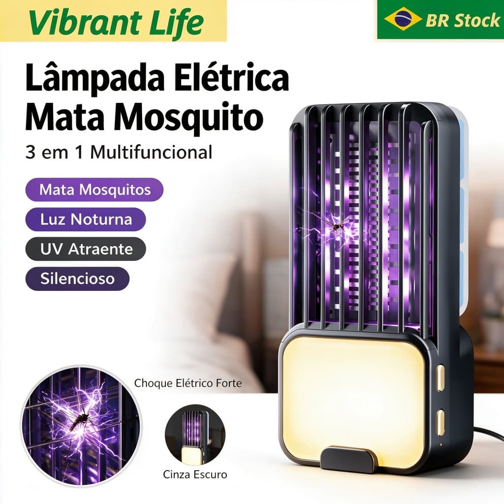 Mata Mosquito Elétrico Multifuncional com Luz Noturna Repelente de Mosquitos para Uso Interno Casa Quarto Hotel Restaura