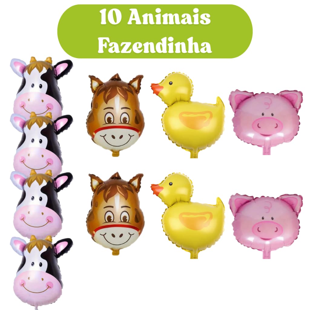 10 Uni Animais Fazendinha Metalizado Fazenda Vaquinha Cavalo Porquinho Pato Decoração Envio Rápido