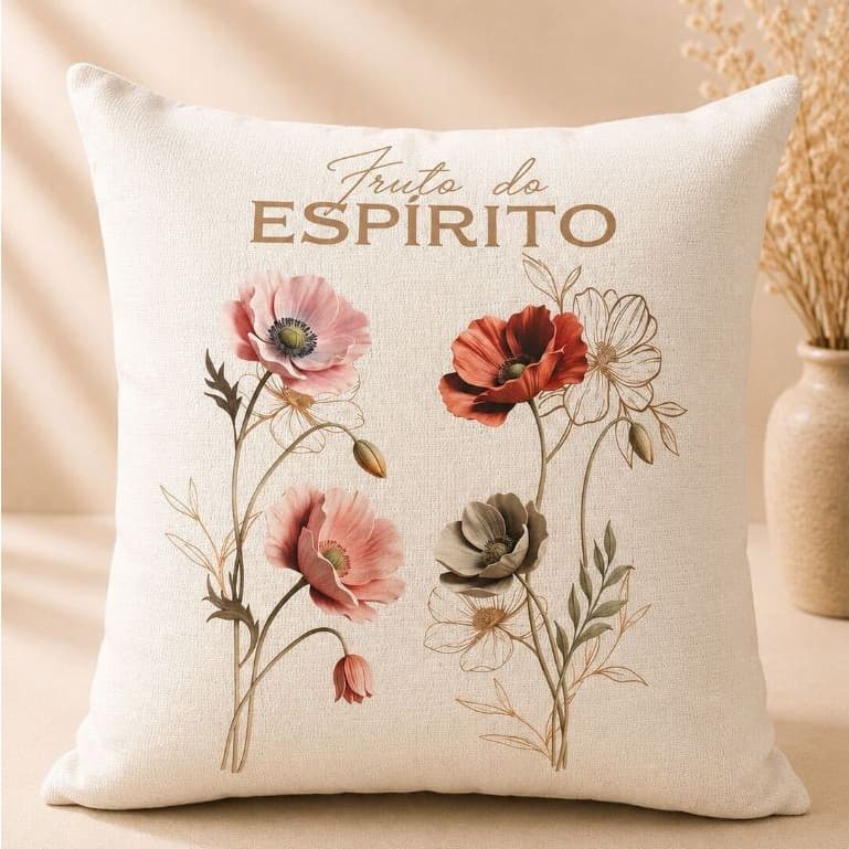Almofada Fruto do Espírito Cristã | Almofada Decorativa Feminina com Frutos do Espírito | Gálatas 5:22-23 | 20.7