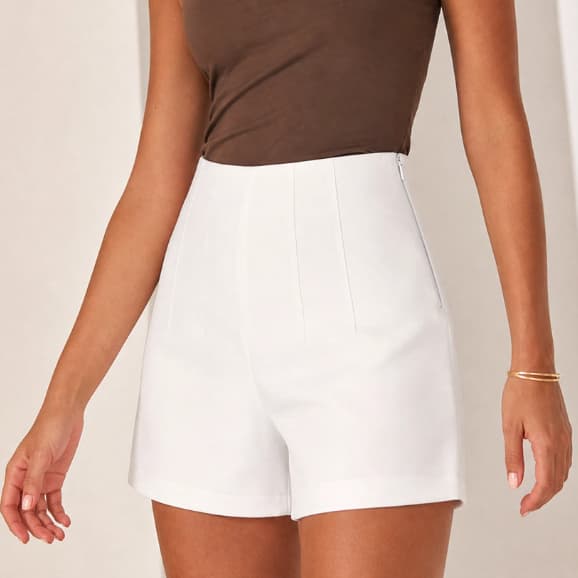 Shorts Feminino Bermuda Social Alfaiataria Cintura Alta Zíper Lateral Estiloso Moderno