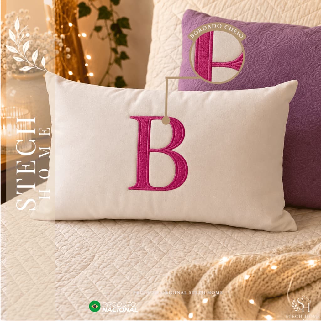 Almofadinha Almofada PERSONALIZADA INICIAL Bordada Decorativa Baguete - Pink