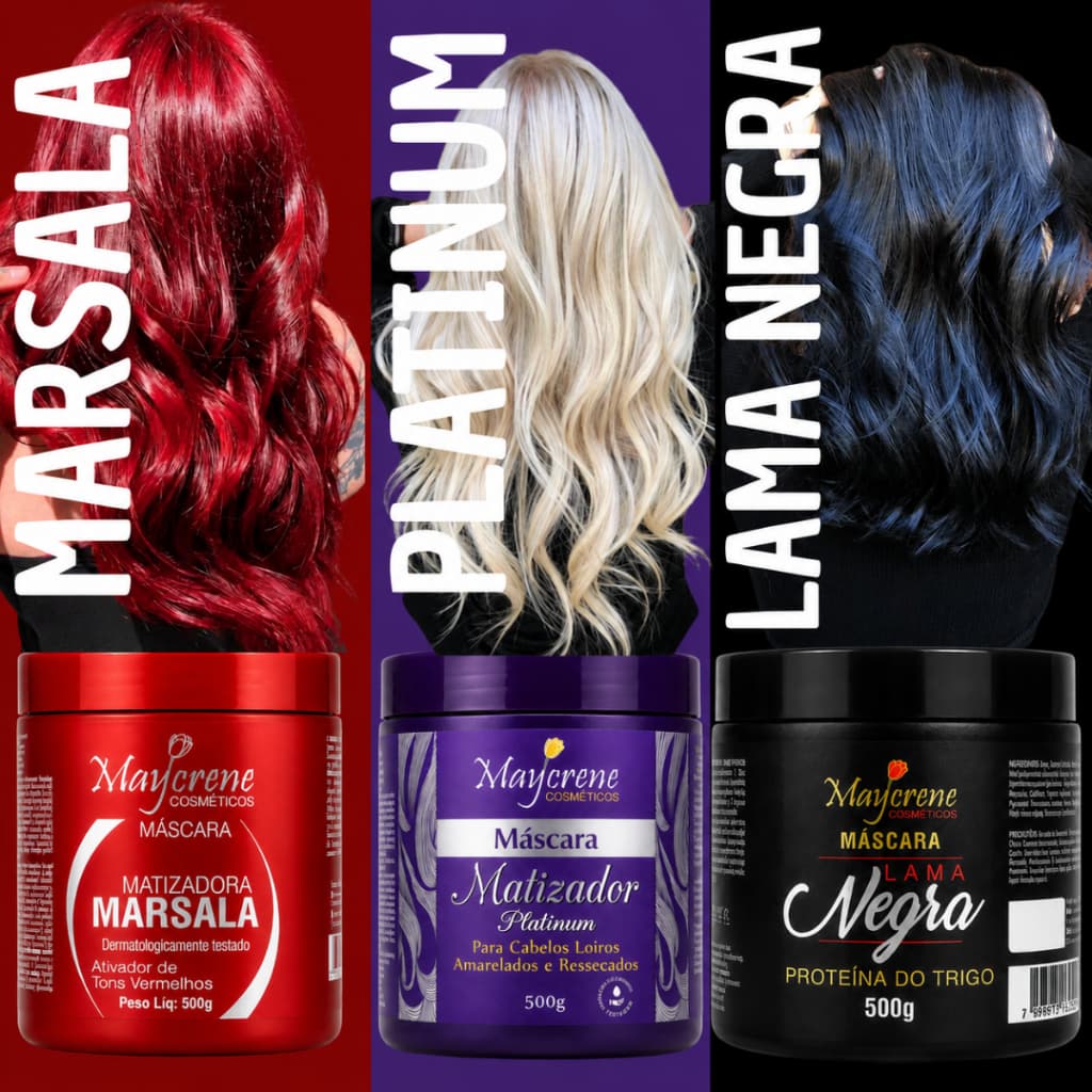 Escolha sua Máscara Matizadora Marsala Platinum Lama negra Realça tons Hidratação e Brilho Maycrene