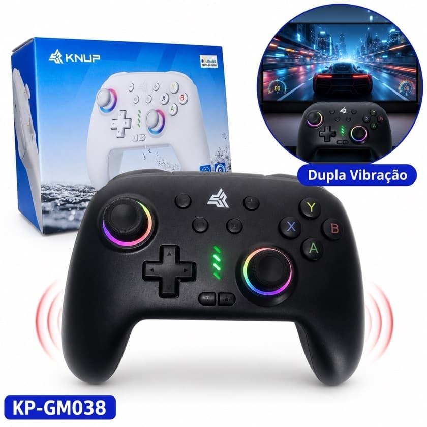 Controle Gamer PC Sem Fio Knup KP-GM035 Receptor 2.4GHz Windows