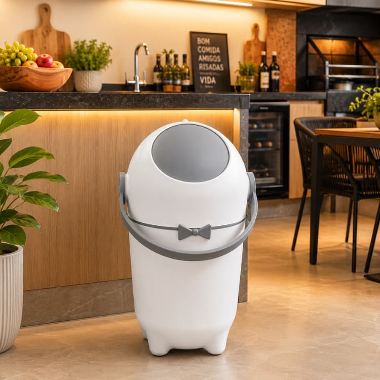 Lixeira Antiodor 10L Branca com Tampa Giratória para Cozinha Banheiro Escritório Moderna