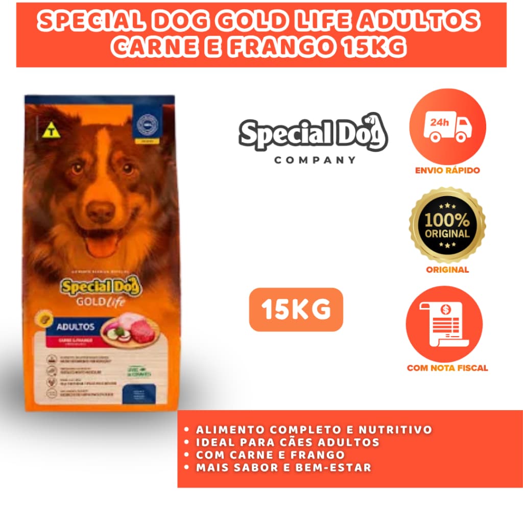 SPECIAL DOG GOLD LIFE ADULTOS CARNE E FRANGO 15 KG ALIMENTO COMPLETO PARA CÃES ADULTOS