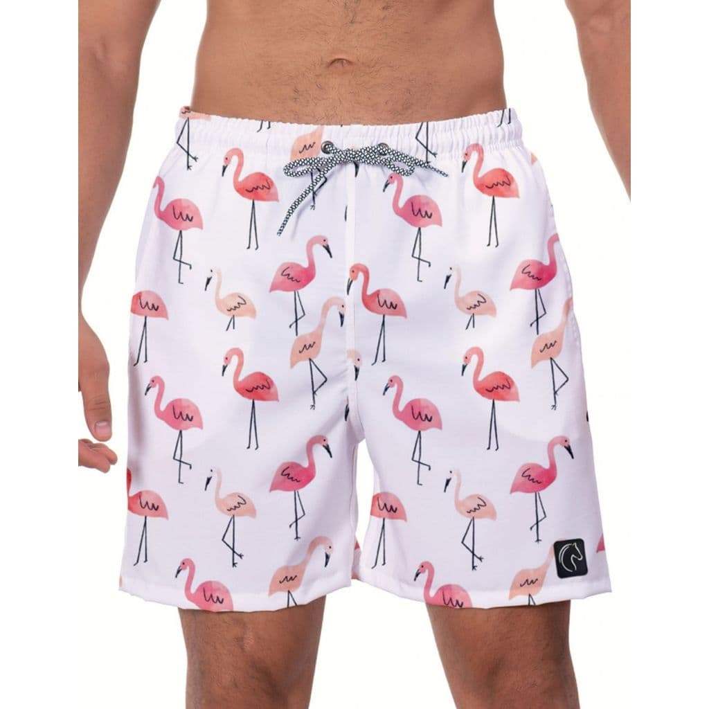 Short Masculino Flamingos Bermuda Praia Casual Moda Verão Caminhada Confortável Leve Secagem Rápida Estampado