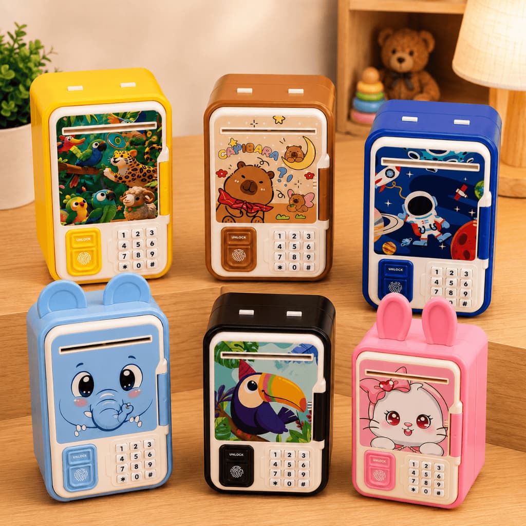 Cofrinho Eletrônico Infantil com Senha e Impressão Digital Cofre Porta Moedas