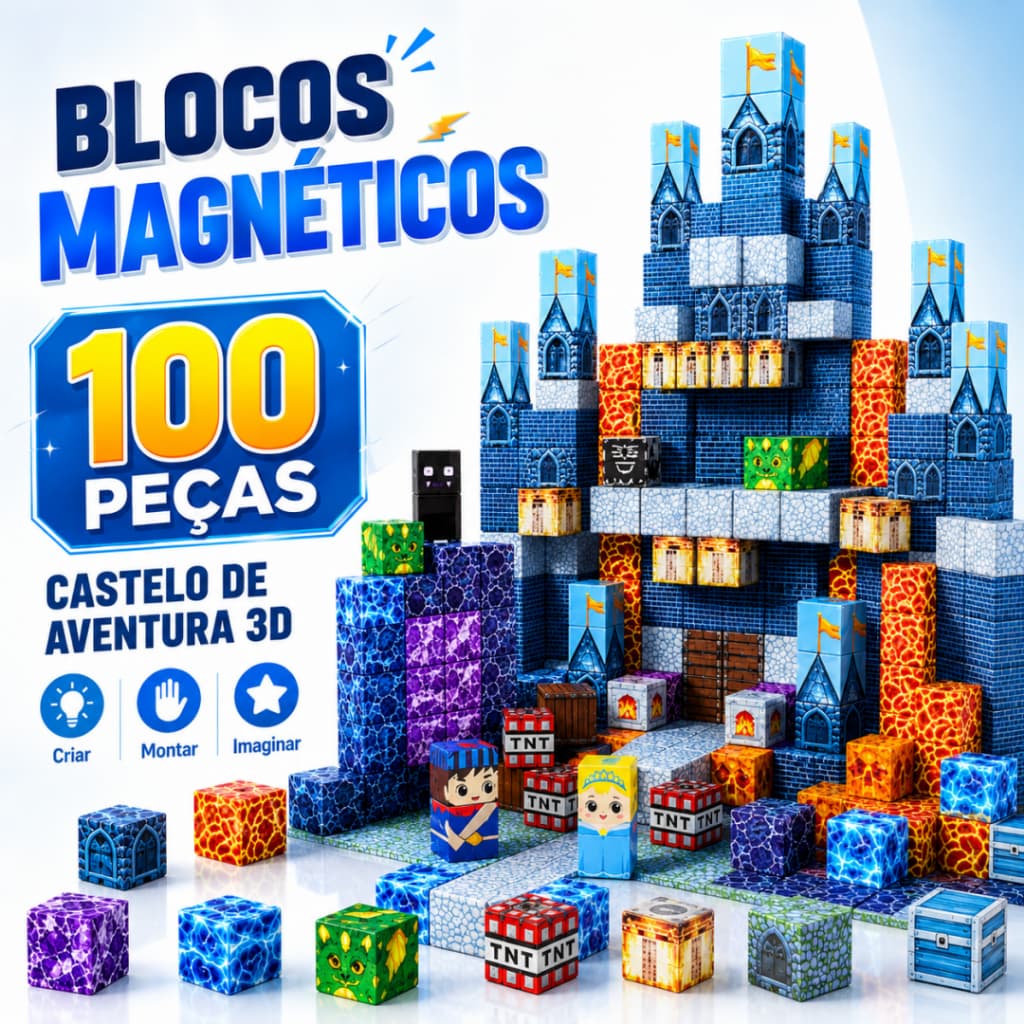 Blocos Magnéticos 100 Peças Castelo 3D Infantil Kit de Construção Educativo STEM para Crianças