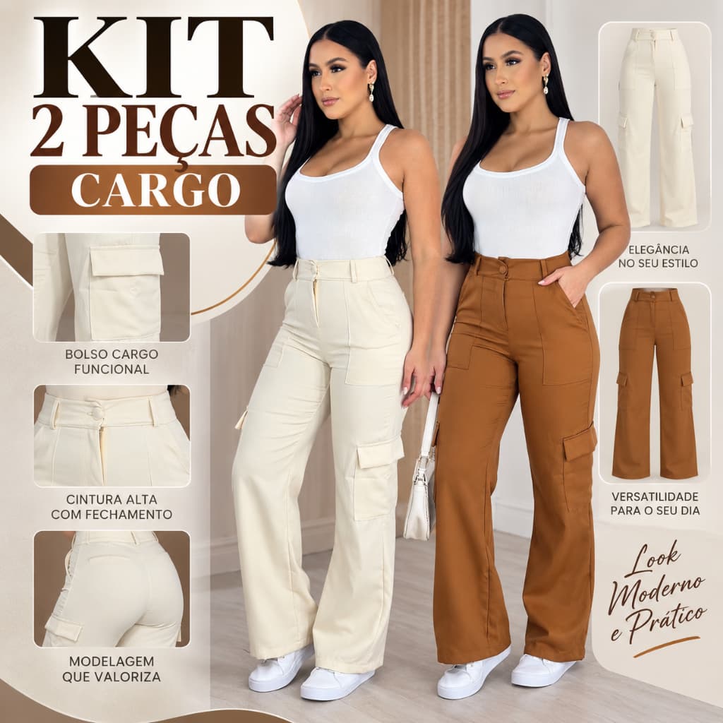 Kit 2 Calça Cargo Alfaiataria ACOMPANHA CINTO